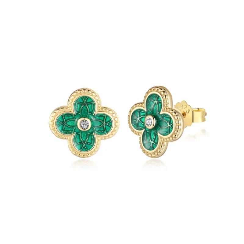 Charming Clover Green Enamel Earrings
