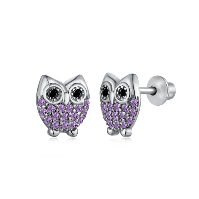 Lavender Whimsy Owl Stud Earrings