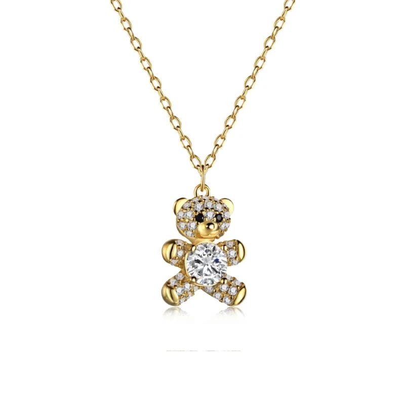 Golden Gleam Teddy Bear Pendant Necklace